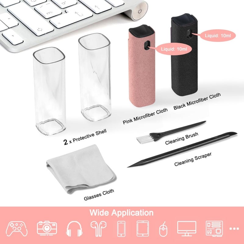walrfid 2Pcs Screen Cleaner Spray and Wipe for Laptop Monitor and Car Screens, Phone Touchscreen Mist Cleaning Kit for Cellphone, Tablet, PC, Computer, LCD, Eyeglass, iPhone, iPad, Mac Pro - Black and Pink - Image 2